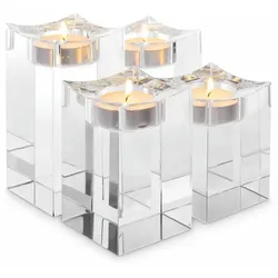 Casa Padrino Luxus Kristallglas Teelichthalter Set - Deko Accessoires