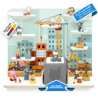 stadtecken Holzregal für Toniebox – Regal für Musikbox und ca. 50 Tonies | Tonie Aufbewahrung fürs Kinderzimmer | Zum Aufstellen oder Aufhängen | Motiv Baustelle, groß