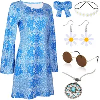 YADODO Hippie Kostüm Damen Kleid Set Mit 60er 70er Jahre Bekleidung Damen Kleid Boho Hippie Kleidung Accessoires Disco Outfit Kostüm Frauen 70er Mode Faschingskostüme für Karnevall Mottoparty XXL