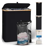 HENNEZ Wäschekorb mit Deckel 2 Fächer Wäschekorb schmal schwarz 141L Wäschesack - Wäschesortierer Anthrazit Wäschebox Wäschetonne schwarzer Wäschesammler mit Deckel Wäschetruhe dunkle Wäschekörbe