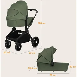 lionelo Mika Plus 3in1 Buggy 0-48 Monate bis 22 kg Babywagen bis zu 9 kg Kindersitz Babytrage bis zu 13 kg, Rückenlehne verstellbar, Dämpfung, 360° Räder, XXL-Verdeck