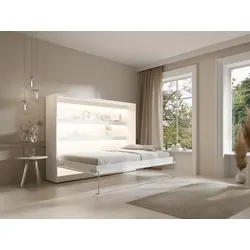 Schrankbett - 140 x 200 cm - Manuelle horizontale Öffnung - Mit LED-Beleuchtung - Weiß - RAPILI