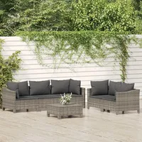 Ankonbej 6-tlg. Garten-Lounge-Set mit Kissen Grau Poly Rattan
