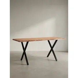 KADIMA DESIGN Bürotisch Massivholz Groß 160x80 Akazie Schreibtisch Goldbraun-Schwarz Baumkante Industrial Kreta Kollektion Kadima Design