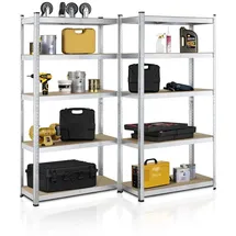Juskys Lagerregal Basic 2er Set 180x90x40 cm - Silber, Metall 90x180x40 Freizeit, Heimwerken, Werkstatt