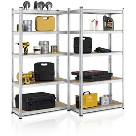 Juskys Lagerregal Basic 2er Set 180x90x40 cm - Silber, Metall 90x180x40 Freizeit, Heimwerken, Werkstatt