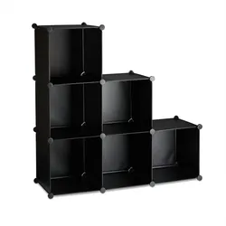 Relaxdays Stufenregal 6 Fächer, Steckregal als Kleiderschrank oder Raumteiler, offenes Regalsystem, schwarz