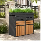 KLAM HOME Mülltonnenbox Außenschrank mit Pflanzkasten, verzinkter Stahl wetterfest (Gartenschrank 66x80x128cm mit Belüftung & Sicherungskette), 2-in-1 Gartenschrank abschließbar platzsparend & dekorativ