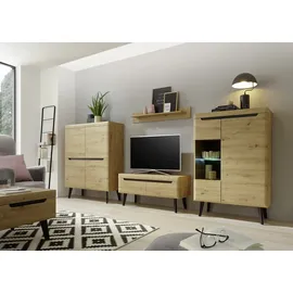 Home Affaire Wohnwand HOME AFFAIRE "Torge, Anbauwand, Schrankwand, Mediawand, Wohnzimmer-Set", schwarz (eiche artisan dekor, eiche artisan dekor, applikationen schwarz), B:270cm, Kastenmöbel-Sets, Wohnwand