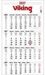 Viking 3-Monatskalender 2027 3 Monate / 1 Seite Deutsch Englisch Französisch Spanisch 33 (B) x 70 (H) cm Weiß