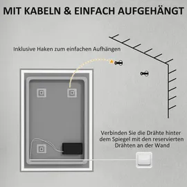 Homcom Badspiegel mit LED-Leuchte, 70 x 50 cm Silber
