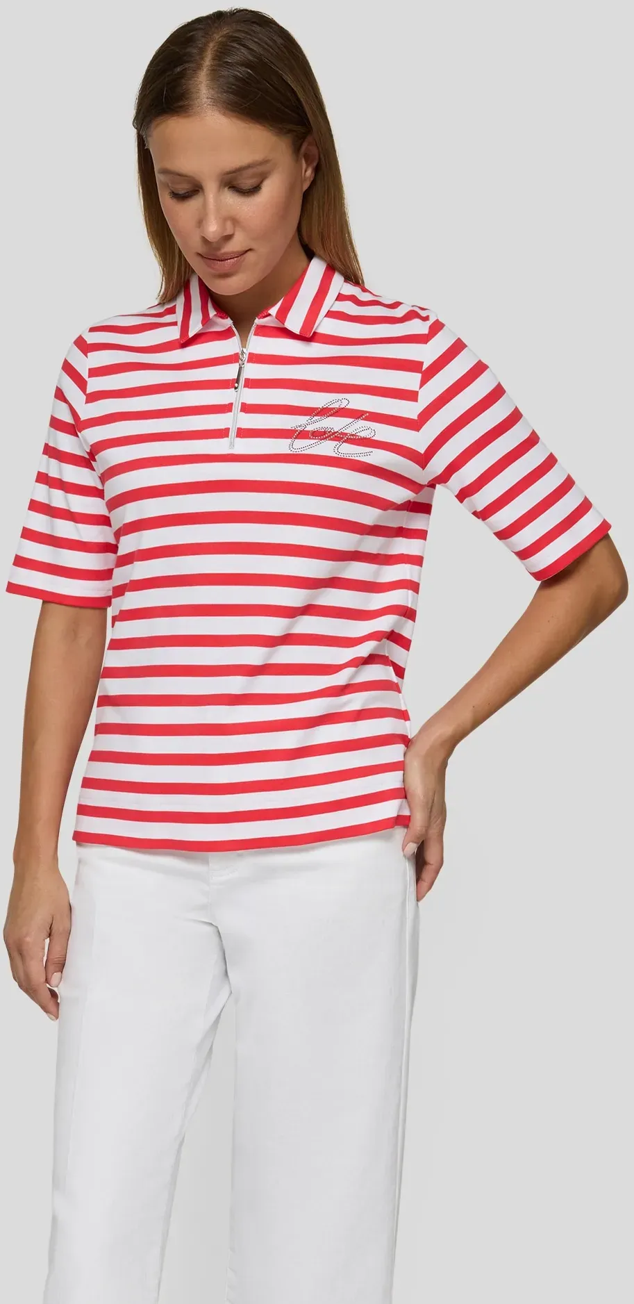 T-Shirt RABE, Damen, Gr. 36, koralle, Jersey, Obermaterial: 100% Baumwolle, gestreift, regular fit normal, ohne Ausschnitt, gerader Abschluss, Shirts T-Shirt, mit Schriftzug