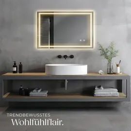 Tectake tectake® Rechteckiger LED Spiegel mit Touchschalter, 3 Lichtfarben Dimmbar,