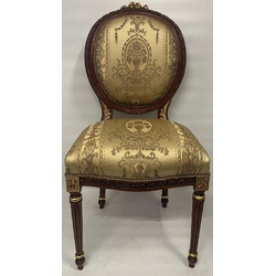 Casa Padrino Barock Esszimmer Stuhl Medaillon Gold Muster / Dunkelbraun / Gold - Handgefertigter Massivholz Antik Stil Küchen Stuhl mit Muster - Esszimmer Möbel im Barockstil - Barock Möbel