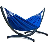 Potenza Outdoor Hängematte mit Verzinkter Tytan Gestell für 2 Personen I Baumwolle Merida - Doppelhängematte 220x160, 220kg I Hängemattengestell 350kg, wetterfest (Blau, Basic Gestell Graphit)