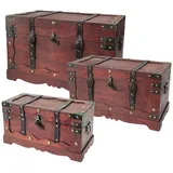 HMF 6400700 Schatztruhe aus Holz mit Schloss, 3er Set, Versch. Größen, Frankreich