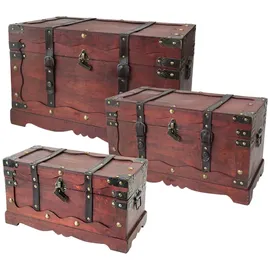 HMF 6400700 Schatztruhe aus Holz mit Schloss, 3er Set, Versch. Größen, Frankreich
