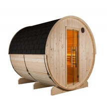 sentiotec Kuusi 220 Fasssauna aus Fichte Gartensauna mit Dacheindeckung Ø 220 x 220 cm