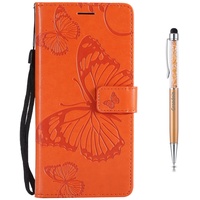 Grandoin Moto G5 Hülle, Handyhülle für Motorola Moto G5 Handytasche PU Leder Flip Cover Case mit Etui Case (Orange)