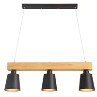 ZMH LED Pendelleuchte Esstisch Holz 3 Flammig Warmweiß Höhenverstellbar, Plug Shine, LED wechselbar schwarz