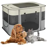 Relaxdays Welpenauslauf faltbar Hbt: 60x90x68 cm, Indoor & draußen Creme,Grau,Schwarz