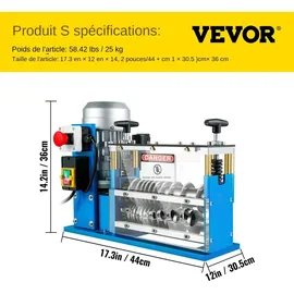 Vevor Abisoliermaschine 370 W Elektrische Kabelschälmaschine für Kupferschrott Abisolierdurchmesser 1,5-38 mm, Abisoliergeschwindigkeit 30 m / min