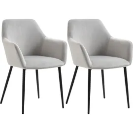 Homcom Esszimmerstühle 2er Set Küchenstuhl mit Rückenlehne, Polsterstuhl in Samtoptik, Stahlbeine, hellgrau, 54 x 57 x 80 cm für Wohnzimmer Aosom.de