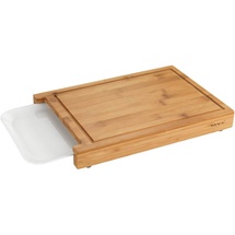Wenko Schneidebrett Bruno Bambus - Küchenbrett, Schneidebrett mit Saftrille und Auffangschale/Tablett, Bambus, 35 x 4 x 25 cm, Braun