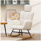 COMHOMA Ohrensessel Relaxsessel Teddy-Plüsch 160 x 150 x 150 cm Beige mit Kopfstütze