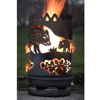 Mandelu Feuertonne Wildschwein - Rund, Eisen, Braun, Holz, Modern, Unvollendet