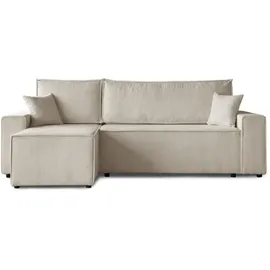 beautysofa Ecksofa HEKTOR L-Form mit Schlaffunktion und Bettkasten, Couch in Hellbeige, Ottomane 70 cm - Beige/Creme