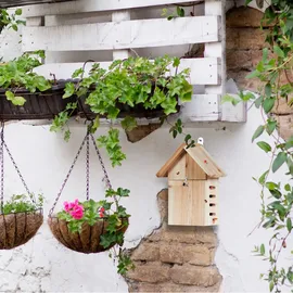 Relaxdays Marienkäferhaus, aus Holz unbehandelt, Insektenhotel Marienkäfer, Natur