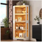 Flieks Glasvitrine Eckschrank Hochschrank mit LED-Beleuchtung, 4 Ebenen, Glastüren (56x36,5x165 cm, 1-St., Wohnzimmerschrank Küchenschrank) multifunktional Eckvitrine mit verstellbarer Ablagen Mehrzweckschrank weiß