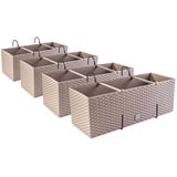 PAFEN 4X Blumenkasten Blumentopf Rattan-Optik mit Halterungen Pflanztopf Balkonkasten Pflanzkästen, Mocca