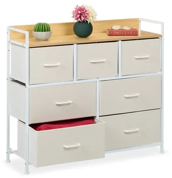 Relaxdays Kommode mit 7 Schubladen Beige,Weiß,Hellbraun