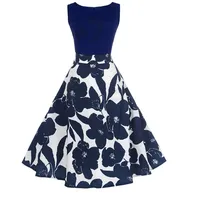 AnyuA Vintage Rockabilly Kleid Partykleider Cocktailkleider,Damen Marine 5XL - 5XL