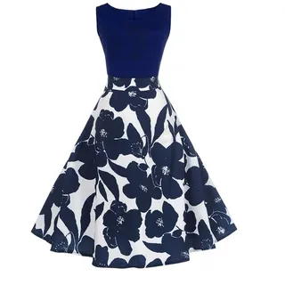 AnyuA Vintage Rockabilly Kleid Partykleider Cocktailkleider,Damen Marine 5XL - 5XL