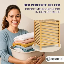 CASARIA CASARIA® Wäschekorb mit Deckel Bambus 70L Wäschesammler Wäschesack Herausnehmbar Baumwolle 62x51x36cm Schmal Wäschebox Wäschetonne Badzimmer