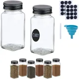 Relaxdays Gewürzgläser-Set, Pfeffermühle & Trichter, transparent/schwarz