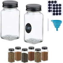 Relaxdays Gewürzgläser-Set, Pfeffermühle & Trichter, transparent/schwarz