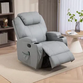 Homcom Relaxsessel mit Massagefunktion Fernsehsessel mit Liegefunktion, Wippfunktion, Drehbar TV-Sessel mit Federsystem, Hellgrau