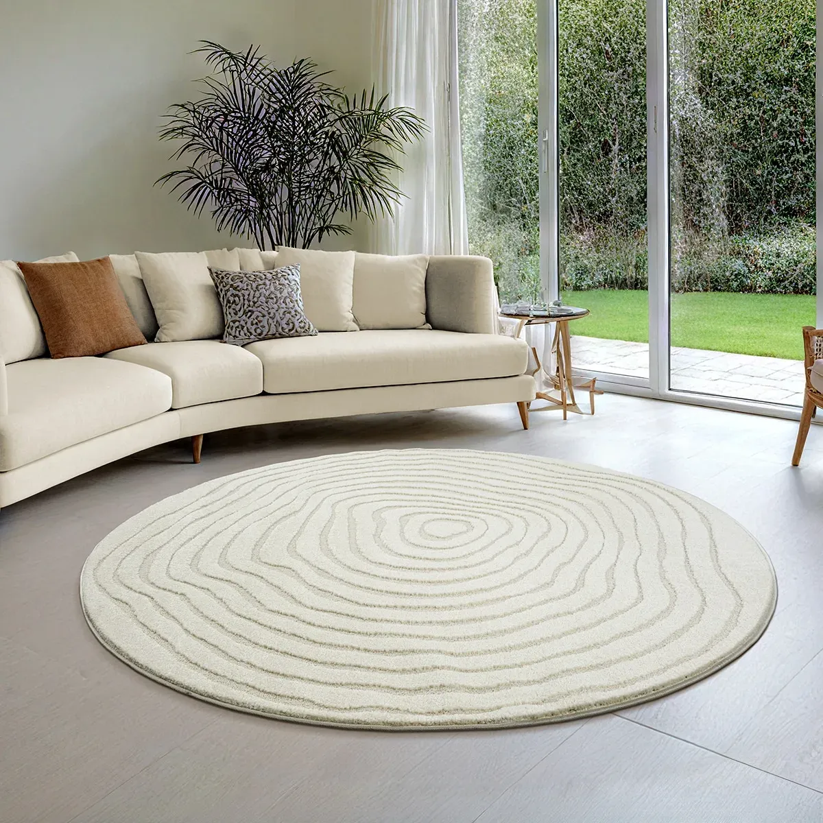 Teppich MERINOS "Elio", beige (creme), H:16mm Ø:200cm, Polypropylen, Teppiche, Teppich, moderner Kurzflor Teppich mit Hoch-Tief-Effekt, 3D Effekt