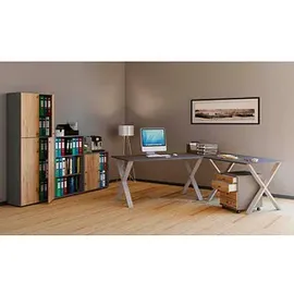 VCM my office Lona Schreibtisch anthrazit rechteckig, X-Fuß-Gestell silber 130,0 x 50,0 cm