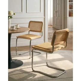 Beliani Esszimmerstuhl Cordova Rattan Hellbraun 2er Set
