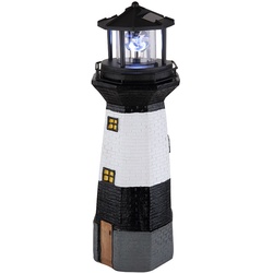 Solar Leuchtturm Außen wetterfest Leuchtturm Solar für draussen Leuchtturm Deko mit Licht, Akku, schwarz weiß klar, LED kaltweiß, DxH 13x38 cm