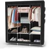 Intirilife Faltschrank 130x175x45 cm in RABEN SCHWARZ - mit Reißverschluss Stoffschrank Kleiderschrank mit Kleiderstange, Fächern und Seitentasche