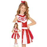 FIESTAS GUIRCA Glitzernde Cheerleaderin mit Roten Paillettenkleid Karneval Kostüm Mädchen – Amerikanische Cheerleader Uniform – Karneval Kostüm Kinder Mädchen 5-6 Jahre