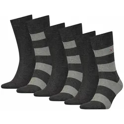 TOMMY HILFIGER Herren Socken, 6er Pack - Rugby Sock, Strümpfe, Streifen, uni/gestreift Grau 39-42