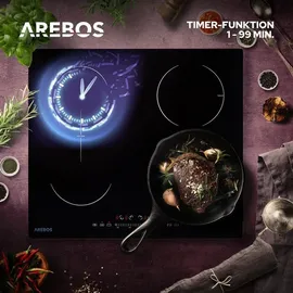 Arebos Induktionskochfeld mit Booster-Funktion | 7200W | 4 Kochfelder Flexzone | 59 cm | Autark mit Sensor Touch, Timer, Kindersicherung, �berhitzungsschutz,