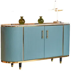 KAWOLA Sideboard MARIA Marmorplatte Kunstleder hellblau